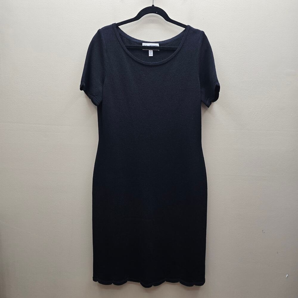 St. John Collection Knit Wool Blend Sheath Dress Size 10 Scalloped Hem Black